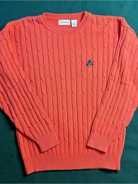 Vintage Izod Cable Knit Sweater Size Medium Orange Made In USA